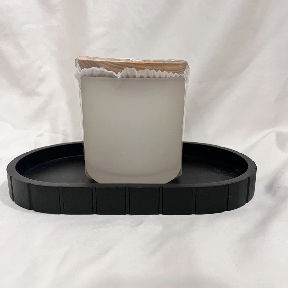 Haven 2 Piece Vanity Tray Set Frosted Glass Jar and Wood Tray